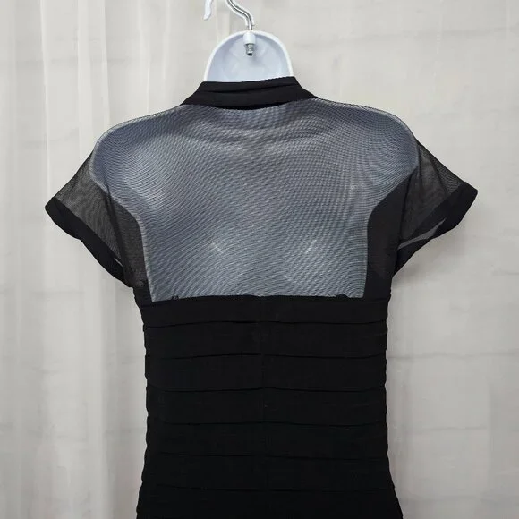 Maggy London Black Sheer Mesh Pleated Cocktail Dress Party Bodycon 8 - Picture 7 of 12